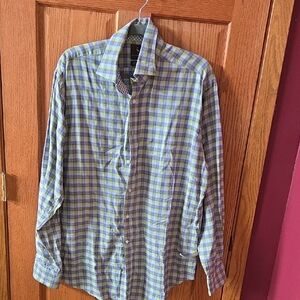 Tailorbyrd Blue and Green Plaid Button Down Shirt